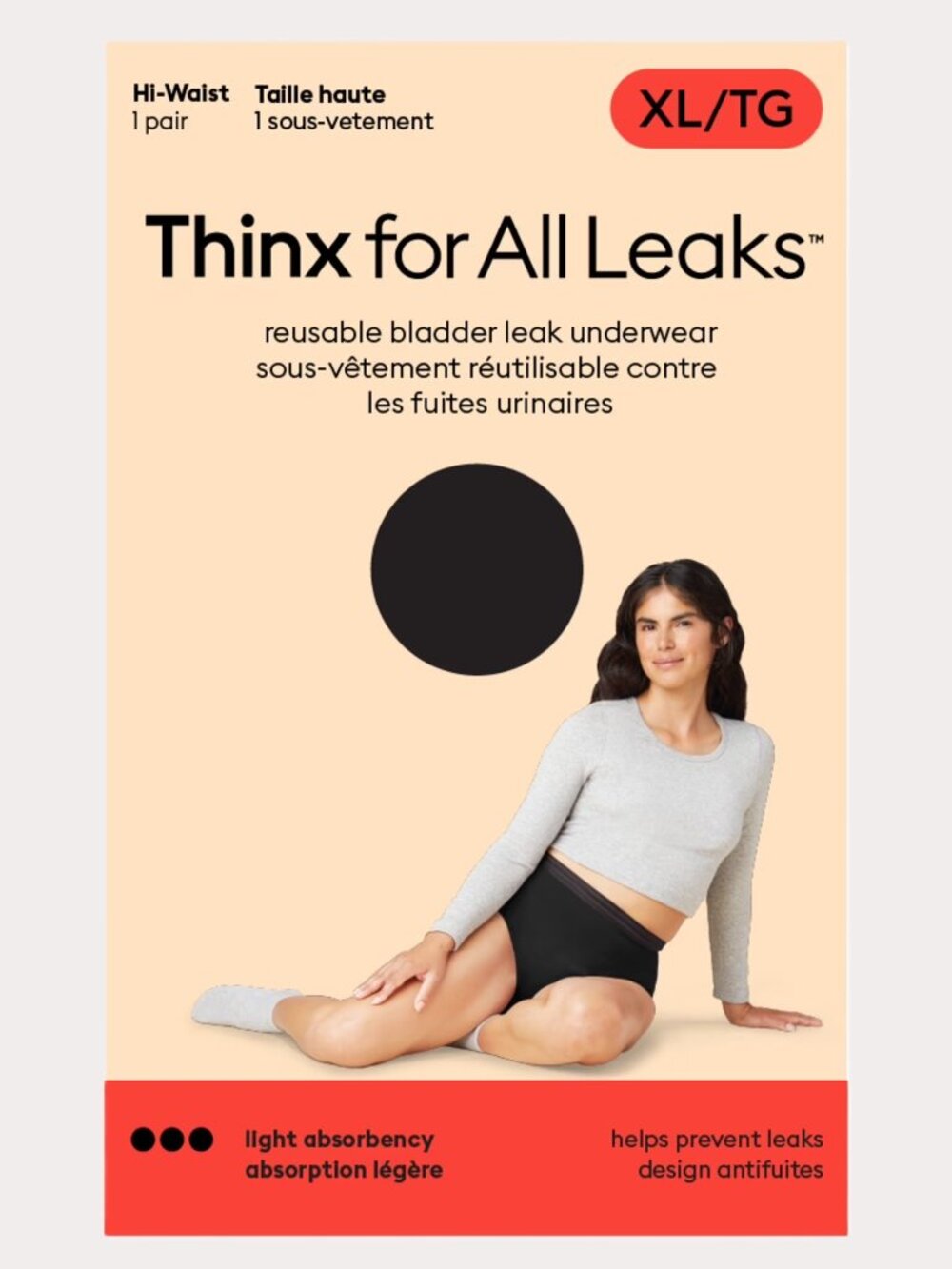 Thinx for All Leaks Hi-Waist Reusable Bladder Leak Underwear XL Black Light